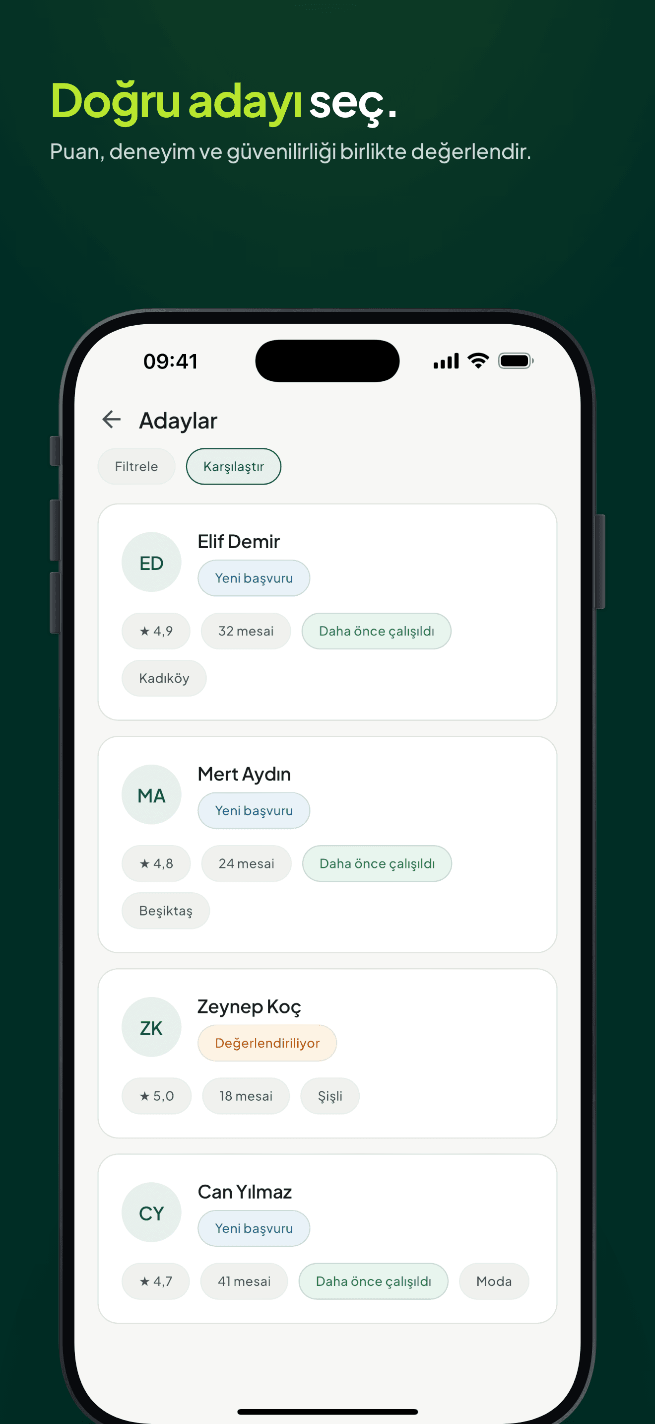 Doğru adayı seç YOMIYE işletme ekranı