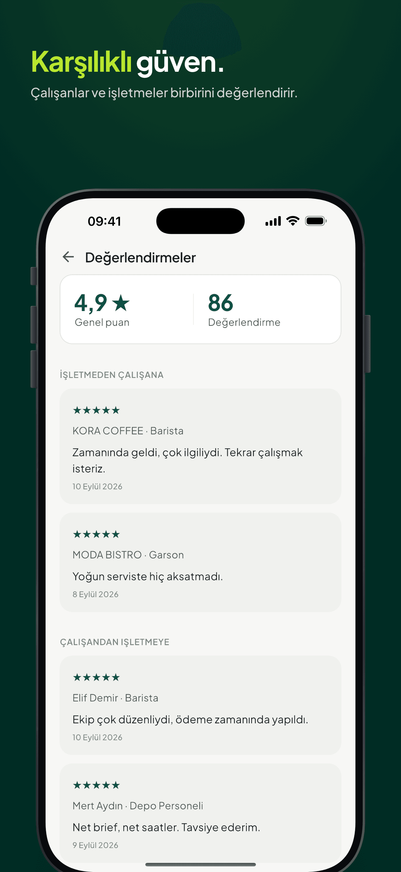 Karşılıklı güven. YOMIYE ekranı