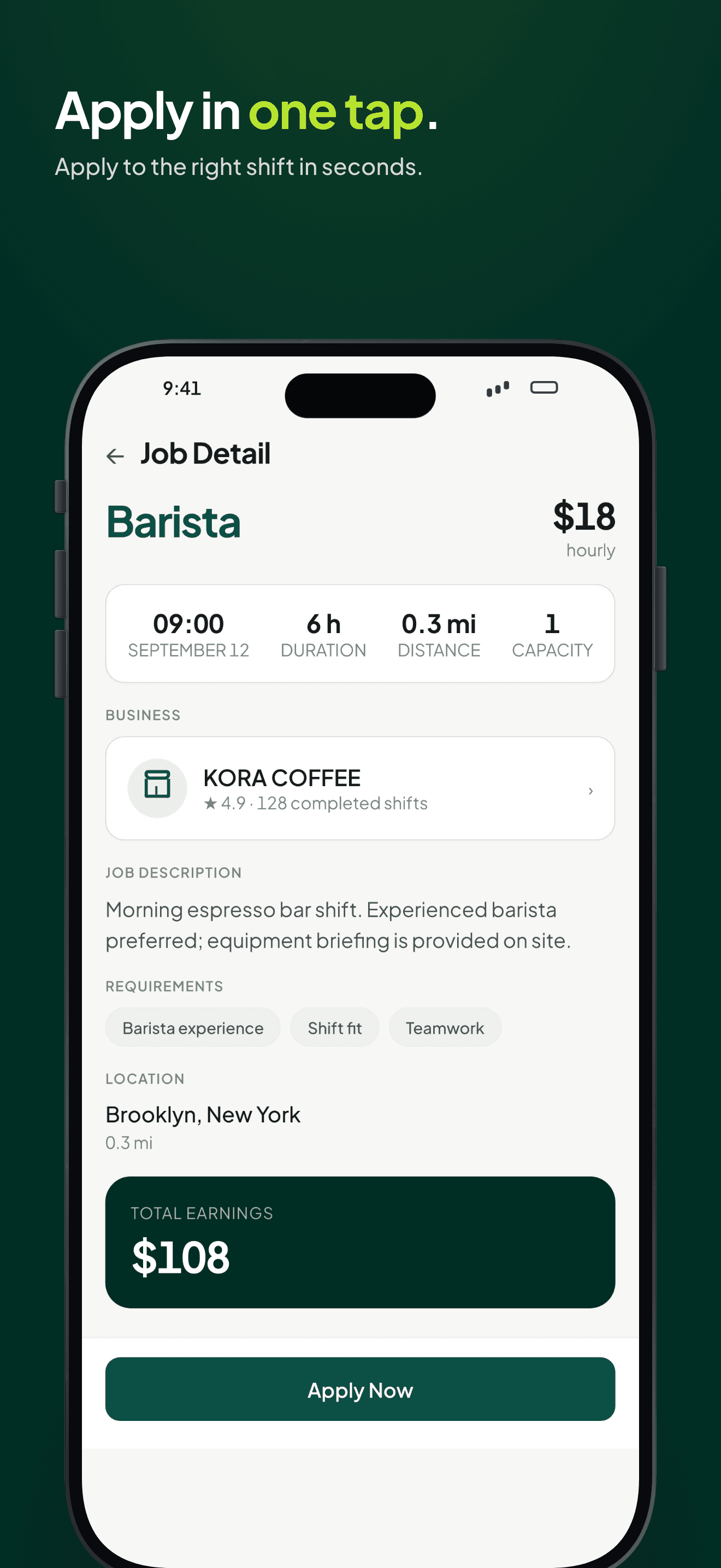 Job pay and details screen