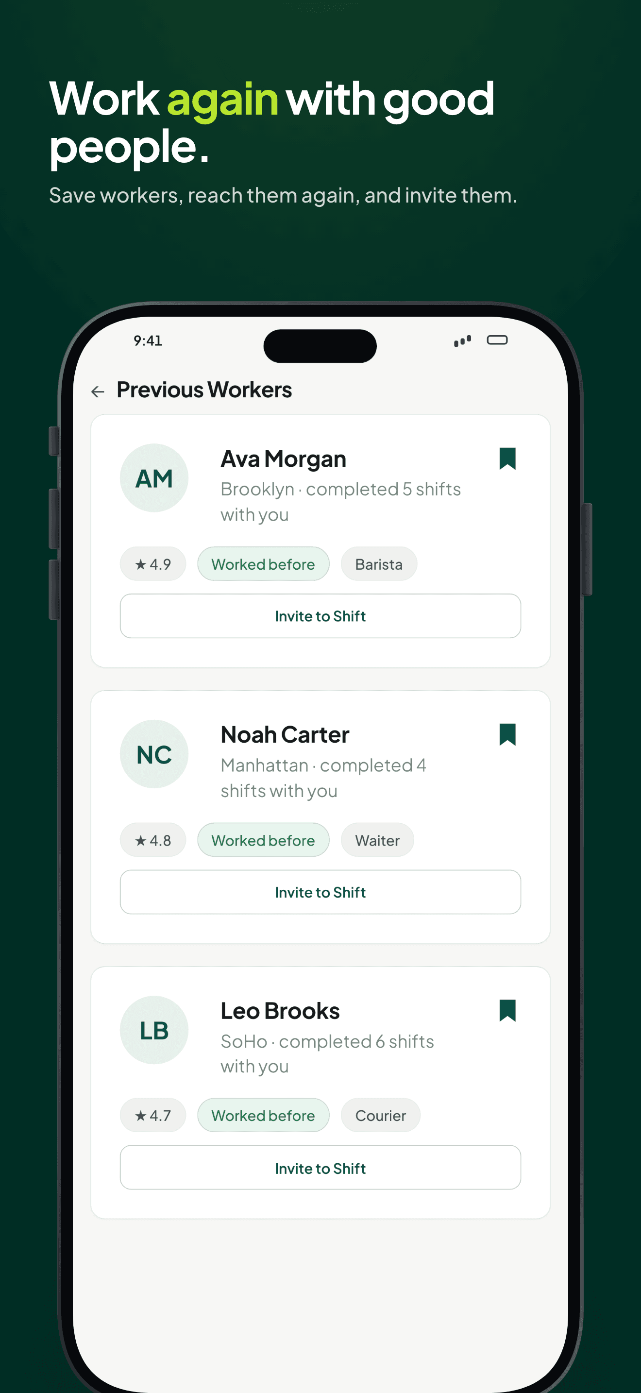 Previous workers screen